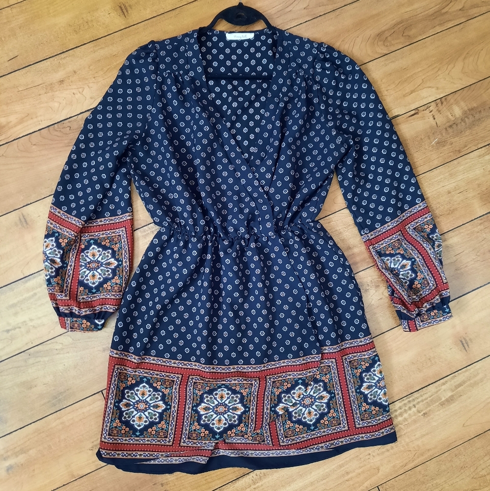 Honey Belle wrap dress, Size Large, Navy